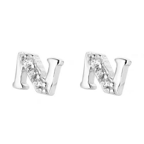 925 Sterling Silver Stud Earring, Alphabet Letter, different styles for choice & micro pave cubic zirconia & for woman, 4x5mm, Sold By Pair