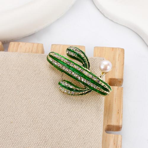 Broche perle d'eau douce, alliage de zinc, avec perle d'eau douce cultivée, Opuntia Stricta, Placage de couleur d'or, bijoux de mode & émail & avec strass, plus de couleurs à choisir, 24.59x10.65x40.51mm, Vendu par PC