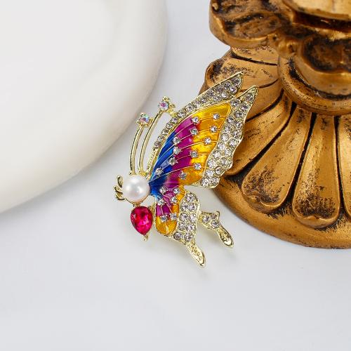 Freshwater Pearl Brooch, Tibetan Style, with Freshwater Pearl, Butterfly, gold color plated, fashion jewelry & enamel & with rhinestone, more colors for choice, 35.96x13.16x54.99mm, Sold By PC