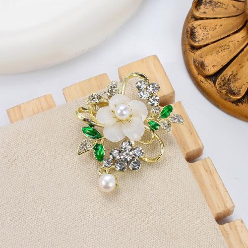 Freshwater Pearl Brooch, Tibetan Style, with Freshwater Pearl & Resin, Flower, gold color plated, fashion jewelry & enamel & with rhinestone, more colors for choice, 42.37x18.26x52.66mm, Sold By PC