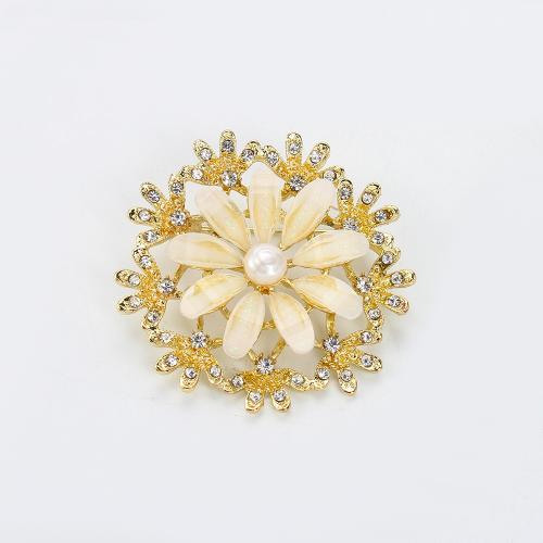 Freshwater Pearl Brooch, Tibetan Style, with Freshwater Pearl, Flower, gold color plated, fashion jewelry & enamel & with rhinestone, more colors for choice, 45.22x14.12x43.75mm, Sold By PC