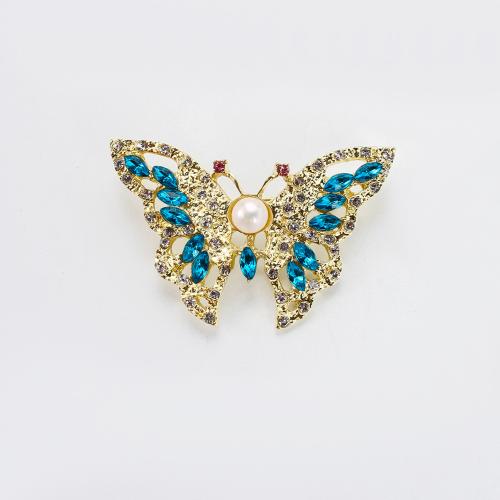 Freshwater Pearl Brooch, Tibetan Style, with Freshwater Pearl, Butterfly, gold color plated, fashion jewelry & with rhinestone, more colors for choice, 51.35x8.82x39.16mm, Sold By PC