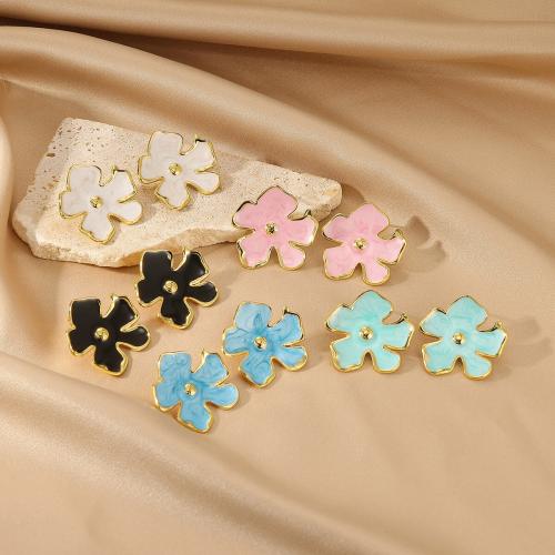 Stainless Steel Stud Earrings, 304 Stainless Steel, Flower, gold color plated, fashion jewelry & for woman & enamel, more colors for choice, Sold By Pair