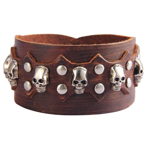 Cowhide Bracelet, Tibetan Style, with Cowhide, plated, Double Layer & fashion jewelry & for man, more colors for choice, Sold By PC