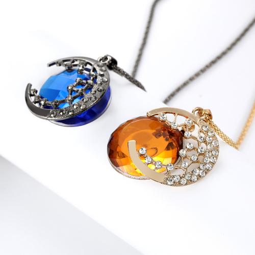 Tibetan Style Sweater Chain Necklace, with Crystal, plated, fashion jewelry & for woman, more colors for choice, Sold By PC
