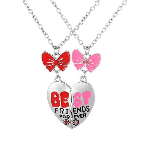 Tibetan Style Jewelry Necklace, plated, 2 pieces & for woman & enamel & with rhinestone, original color, Sold By Set