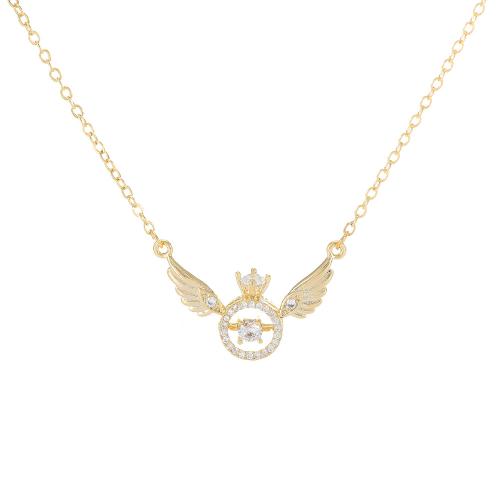 Brass Necklace, plated, for woman & with rhinestone & hollow, golden, Sold By PC