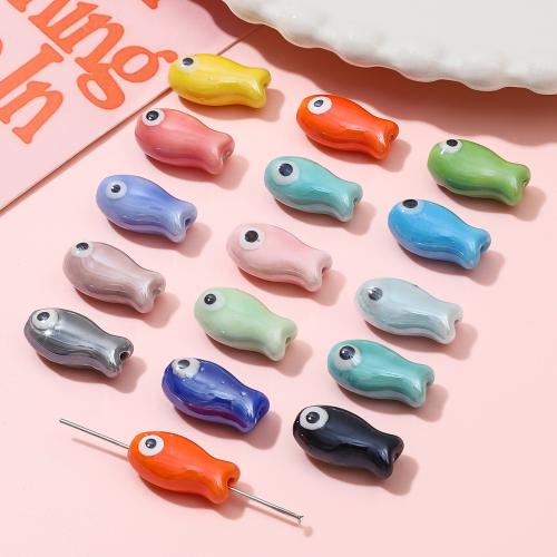 Porcelain Jewelry Beads, Fish, printing, DIY & double-sided, more colors for choice, Hole:Approx 3mm, 2PCs/Bag, Sold By Bag