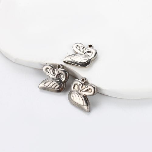 Acier inoxydable animaux Pendentifs, Acier inoxydable 304, cygne, Placage de couleur argentée, DIY, argent, 15.03x4.11x15.51mm, Vendu par PC