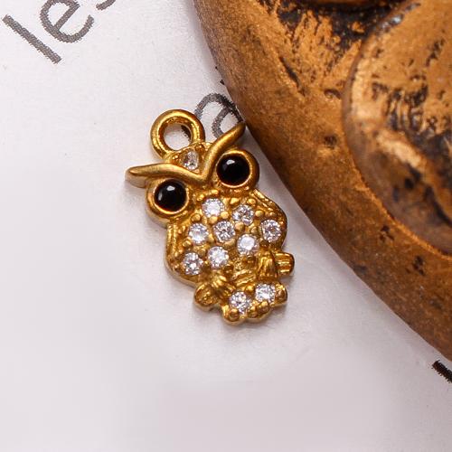 Rhinestone Brass Pendants, Owl, plated, DIY & with rhinestone, golden, nickel, lead & cadmium free, 6.47x2.06x11.55mm, Inner Diameter:Approx 5.09mm, Sold By PC