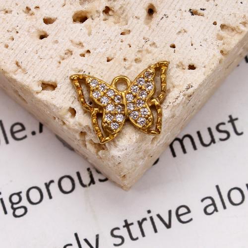 Rhinestone Brass Pendants, Butterfly, plated, DIY & with rhinestone, golden, nickel, lead & cadmium free, 13.10x2.16x9.60mm, Inner Diameter:Approx 5.09mm, Sold By PC