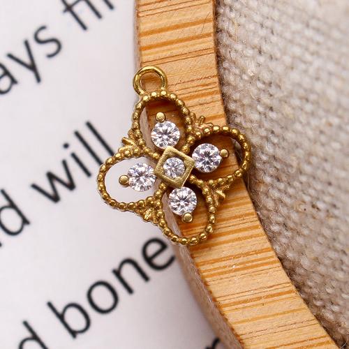 Rhinestone Brass Pendants, Four Leaf Clover, plated, DIY & with rhinestone & hollow, golden, nickel, lead & cadmium free, 11.23x2.03x13.35mm, Inner Diameter:Approx 5.09mm, Sold By PC
