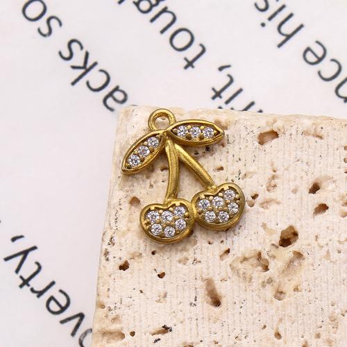 Rhinestone Brass Pendants, Cherry, plated, DIY & with rhinestone, golden, nickel, lead & cadmium free, 10.71x2.01x13.20mm, Inner Diameter:Approx 5.09mm, Sold By PC
