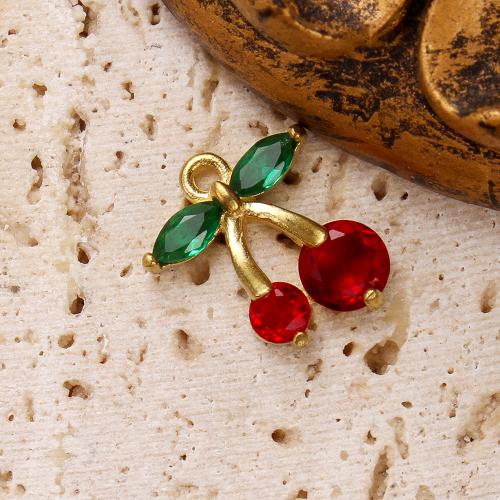 Rhinestone Brass Pendants, Cherry, plated, DIY & with rhinestone, golden, nickel, lead & cadmium free, 12.88x4.38x15.69mm, Inner Diameter:Approx 5.09mm, Sold By PC