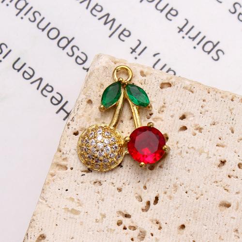 Rhinestone Brass Pendants, Cherry, plated, DIY & with rhinestone, golden, nickel, lead & cadmium free, 16.94x4.83x15.59mm, Inner Diameter:Approx 5.09mm, Sold By PC