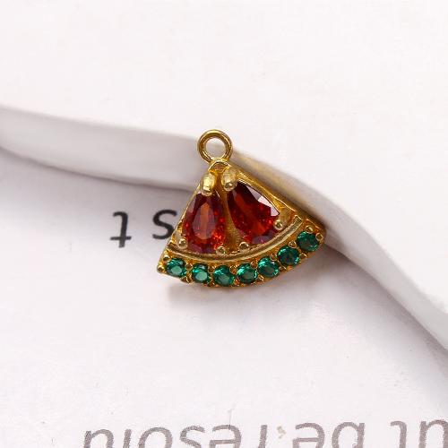Pendentifs strass en laiton, pastèque, Placage, DIY & avec strass, doré, protéger l'environnement, sans nickel, plomb et cadmium, 12.05x3.54x11.22mm, Diamètre intérieur:Environ 5.09mm, Vendu par PC