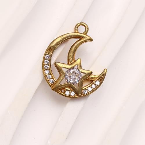 Rhinestone Brass Pendants, Moon and Star, plated, DIY & with rhinestone, golden, nickel, lead & cadmium free, 14.61x2.52x18.54mm, Inner Diameter:Approx 5.09mm, Sold By PC