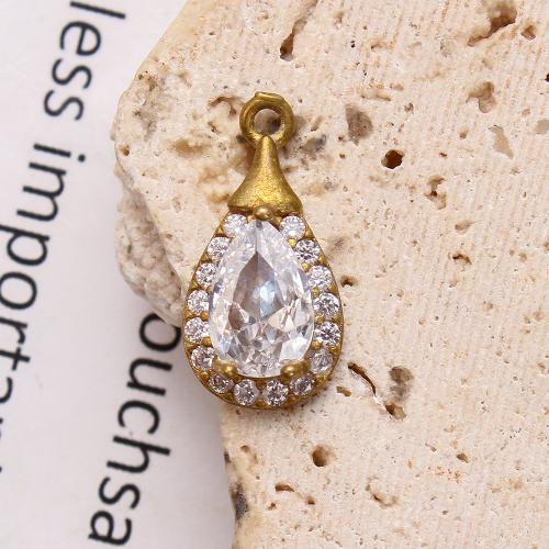 Rhinestone Brass Pendants, Teardrop, plated, DIY & with rhinestone, golden, nickel, lead & cadmium free, 9.23x3.81x18.23mm, Inner Diameter:Approx 5.09mm, Sold By PC