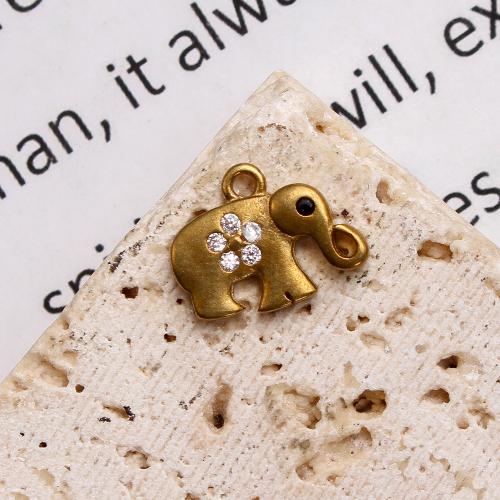Pendentifs strass en laiton, éléphant, Placage, DIY & avec strass, doré, protéger l'environnement, sans nickel, plomb et cadmium, 11.80x1.95x7.24mm, Diamètre intérieur:Environ 5.09mm, Vendu par PC