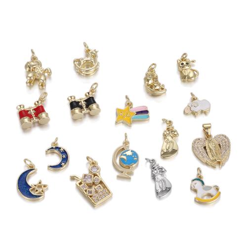 Brass Jewelry Pendants, plated, DIY & micro pave cubic zirconia & enamel, golden, nickel, lead & cadmium free, Sold By PC