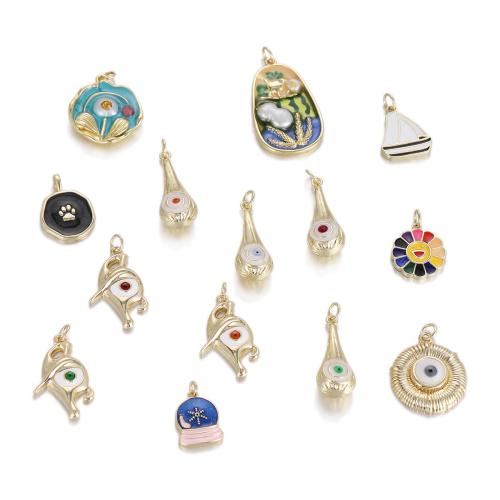 Brass Jewelry Pendants, with Plastic Pearl, plated, DIY & micro pave cubic zirconia & enamel, golden, nickel, lead & cadmium free, Sold By PC