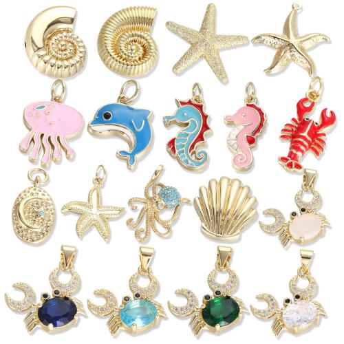 Brass Jewelry Pendants, with Crystal, plated, DIY & micro pave cubic zirconia & enamel, more colors for choice, nickel, lead & cadmium free, Sold By PC