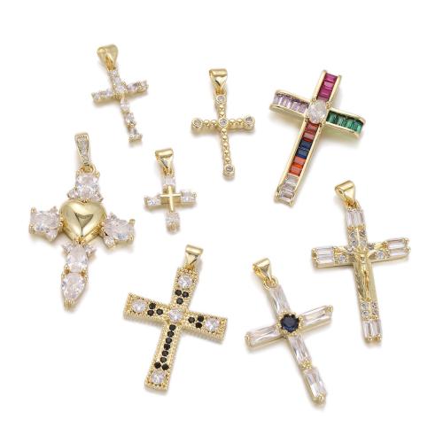 Cubic Zirconia Micro Pave Brass Pendant, Cross, plated, DIY & micro pave cubic zirconia, golden, nickel, lead & cadmium free, Sold By PC