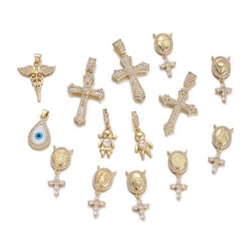 Cubic Zirconia Micro Pave Brass Pendant, with Resin, plated, DIY & micro pave cubic zirconia, golden, Sold By PC