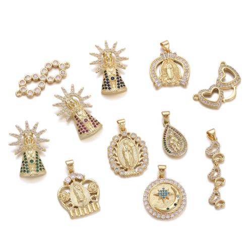 Cubic Zirconia Micro Pave Brass Pendant, plated, DIY & micro pave cubic zirconia, golden, Sold By PC