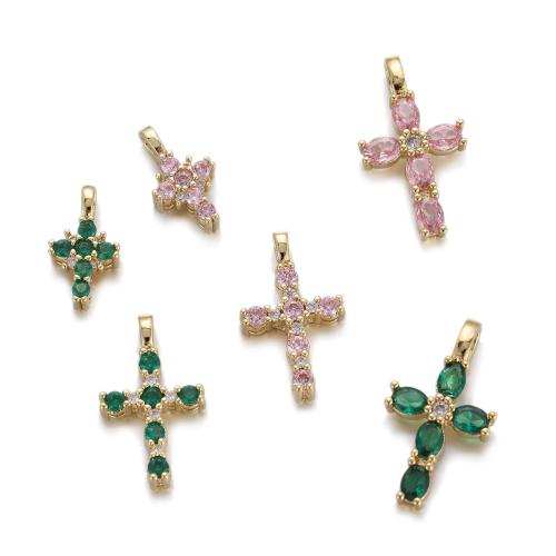 Cubic Zirconia Micro Pave Brass Pendant, Cross, plated, DIY & micro pave cubic zirconia, golden, Sold By PC