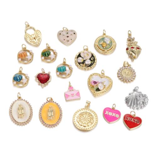 Brass Jewelry Pendants, with Plastic Pearl, plated, DIY & micro pave cubic zirconia & enamel, more colors for choice, nickel, lead & cadmium free, Sold By PC