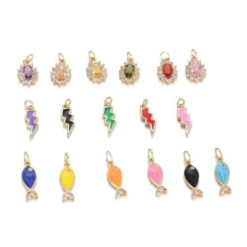 Cubic Zirconia Micro Pave Brass Pendant, with Resin, plated, DIY & micro pave cubic zirconia & enamel, more colors for choice, nickel, lead & cadmium free, Sold By PC