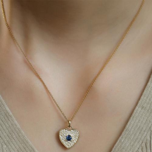 925 Sterling Silver Necklace, Heart, gold color plated, micro pave cubic zirconia & for woman, Length:Approx 17.7 Inch, Sold By PC
