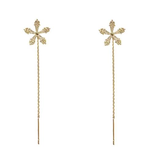 Brass Drop Earring, Flower, plated, micro pave cubic zirconia & for woman, more colors for choice, 70mm, Sold By Pair