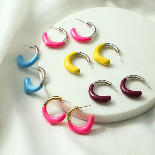Brass Stud Earring, Letter C, plated, for woman & enamel, more colors for choice, 30mm, Sold By Pair