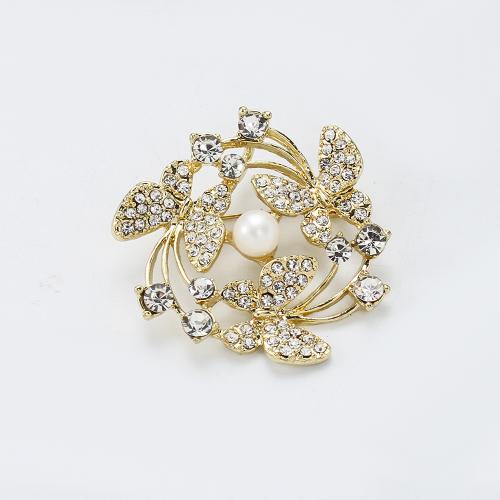 Freshwater Pearl Brooch, Tibetan Style, with Freshwater Pearl, gold color plated, fashion jewelry & with rhinestone, more colors for choice, 43.36x11.25x44.05mm, Sold By PC
