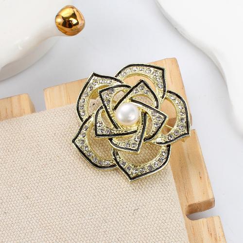 Freshwater Pearl Brooch, Tibetan Style, with Freshwater Pearl, Flower, gold color plated, fashion jewelry & enamel & with rhinestone, more colors for choice, 32.24x11.73x34.58mm, Sold By PC