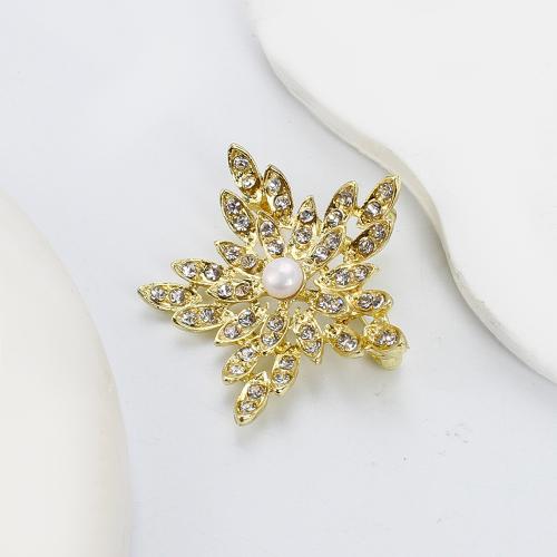 Freshwater Pearl Brooch, Tibetan Style, with Freshwater Pearl, Flower, gold color plated, fashion jewelry & with rhinestone, more colors for choice, 55.57x10.14x34.23mm, Sold By PC