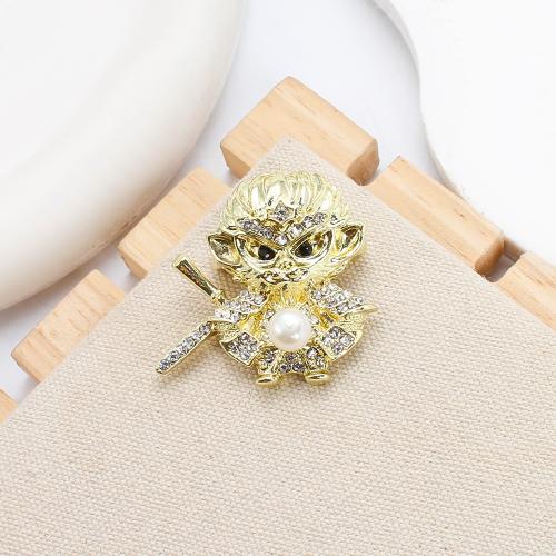 Freshwater Pearl Brooch, Tibetan Style, with Freshwater Pearl, Monkey, gold color plated, fashion jewelry & with rhinestone, more colors for choice, 39.33x13x34.04mm, Sold By PC