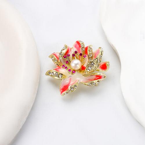 Freshwater Pearl Brooch, Tibetan Style, with Freshwater Pearl, Flower, gold color plated, fashion jewelry & enamel & with rhinestone, more colors for choice, 41.89x22.30x32.47mm, Sold By PC