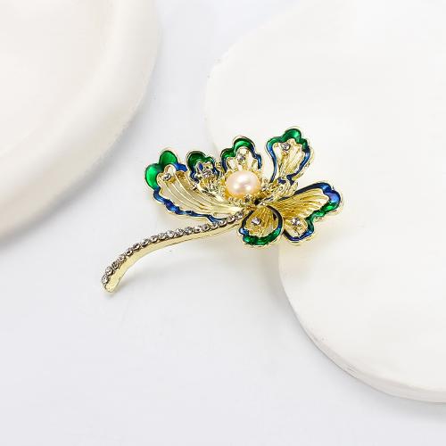 Freshwater Pearl Brooch, Tibetan Style, with Freshwater Pearl, Flower, gold color plated, fashion jewelry & enamel & with rhinestone, more colors for choice, 54.40x17.57x63.23mm, Sold By PC