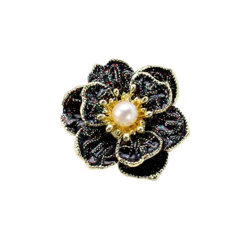 Freshwater Pearl Brooch, Tibetan Style, with Freshwater Pearl, Flower, gold color plated, fashion jewelry & enamel, more colors for choice, 35.12x13.74x31.43mm, Sold By PC