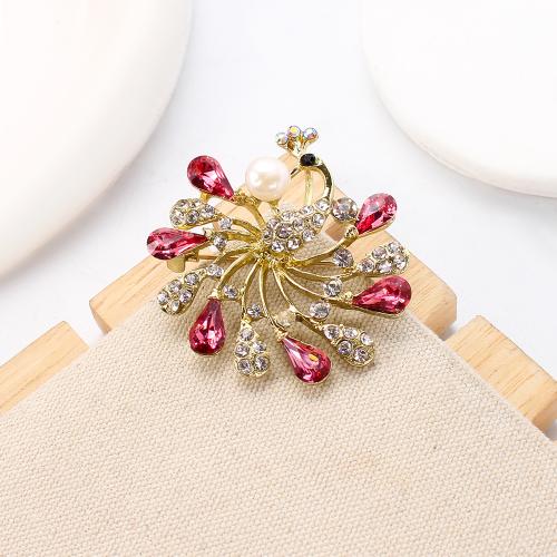 Freshwater Pearl Brooch, Tibetan Style, with Freshwater Pearl, Flower, gold color plated, fashion jewelry & with rhinestone, more colors for choice, 43.69x11.57x44.90mm, Sold By PC