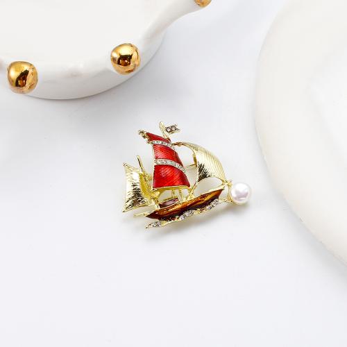 Freshwater Pearl Brooch, Tibetan Style, with Freshwater Pearl, Sail Boat, gold color plated, fashion jewelry & enamel & with rhinestone, more colors for choice, 38.04x11.76x32.55mm, Sold By PC