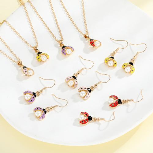 Tibetan Style Jewelry Sets, with Plastic Pearl, Ladybug, plated, different styles for choice & for woman & enamel, more colors for choice, Sold By PC