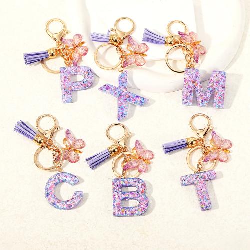 Bag Purse Charms Keyrings Keychains, Tibetan Style, with Resin, Alphabet Letter, multifunctional & Unisex & different designs for choice, purple, Sold By PC