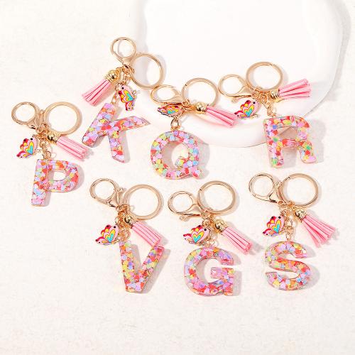 Bag Purse Charms Keyrings Keychains, Tibetan Style, with Resin, Alphabet Letter, multifunctional & Unisex & different designs for choice, pink, Sold By PC