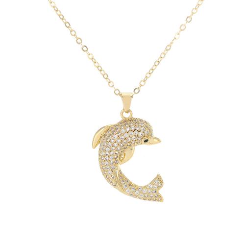 Collier en laiton cubique Zircon Micro Pave, dauphin, Placage, bijoux de mode & pavé de micro zircon & pour femme, doré, Vendu par PC