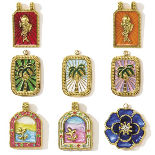 Stainless Steel Pendants, 304 Stainless Steel, plated, DIY & enamel & with rhinestone, more colors for choice, 3PCs/Bag, Sold By Bag