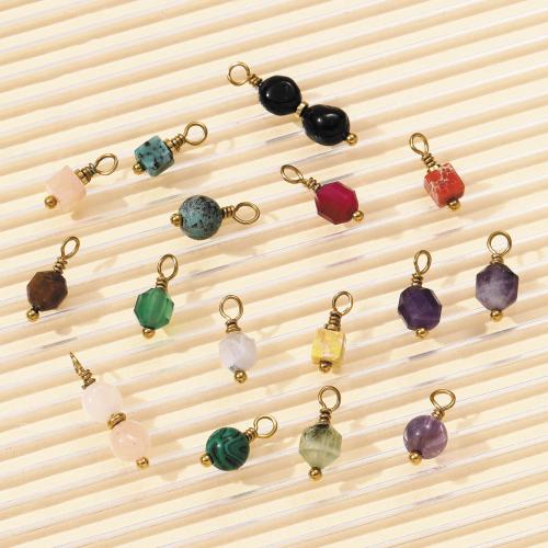 Gemstone Pendants Jewelry, 304 Stainless Steel, with Gemstone, plated, DIY, more colors for choice, 3PCs/Bag, Sold By Bag